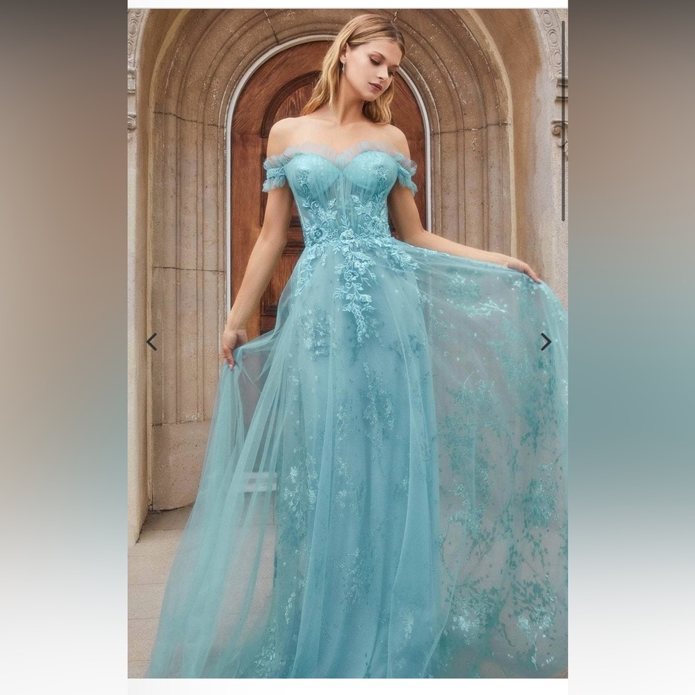 Andrea & Leo Couture Gown in Cerulean Blue size 6 worn ONCE